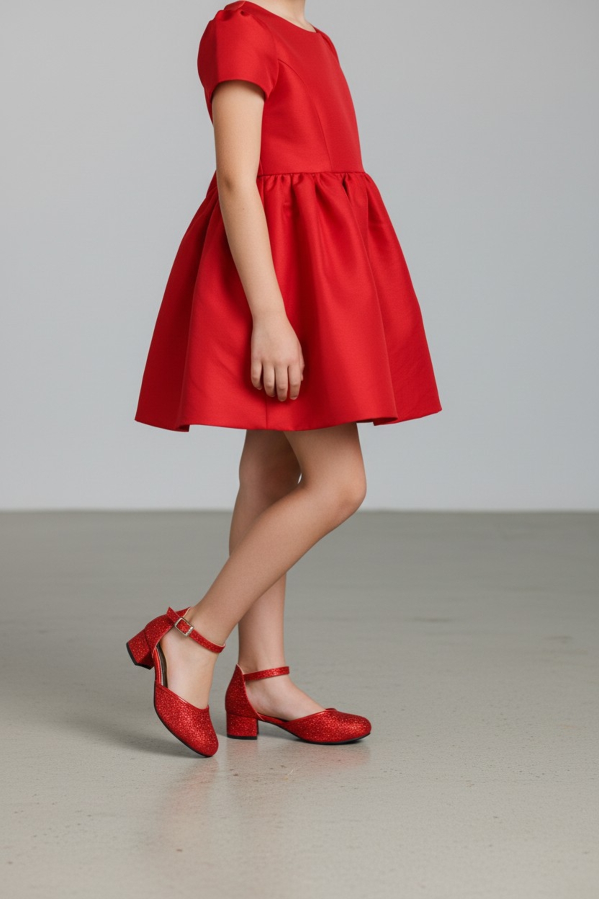 PATİK BEBE Kız Çocuk Işıltılı Kırmızı Cam Kırığı Abiye Topuklu Ayakkabı fotoğrafı 3 (önizleme)