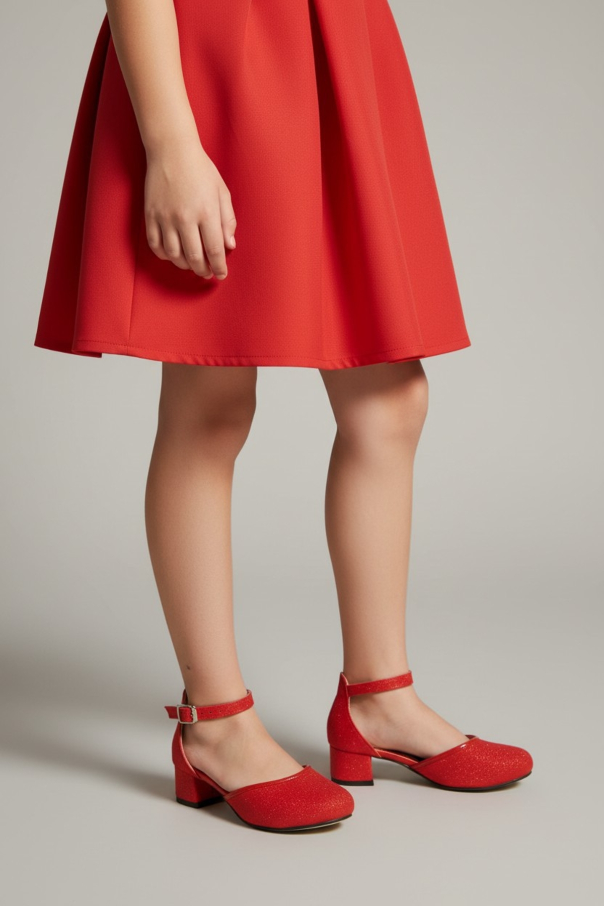 Girl Glitter Red Glass Shard Evening Dress Heels Shoes