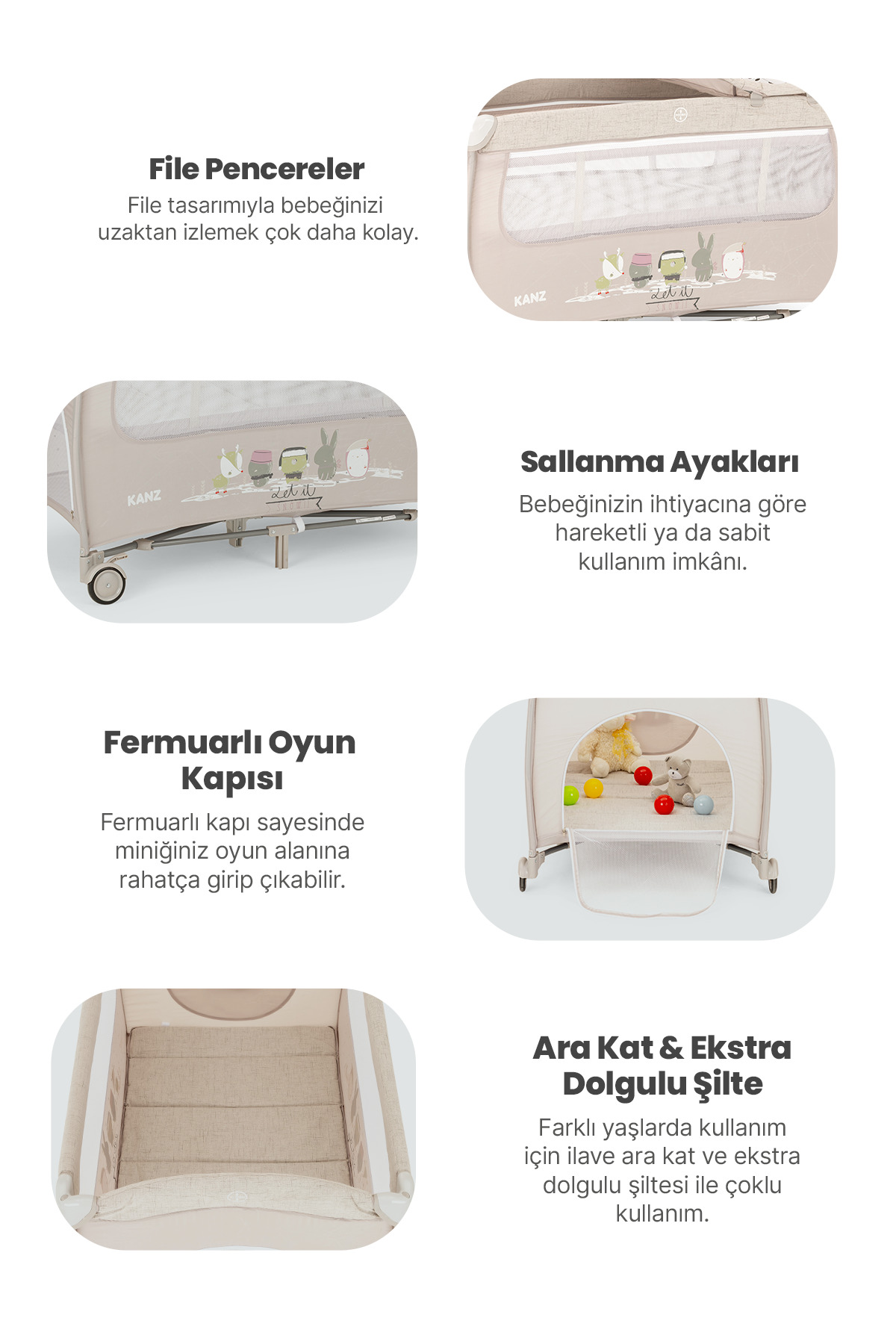 Kanz Pretty Park Yatak ve Oyun Parkı Gri fotoğrafı 3 (önizleme)