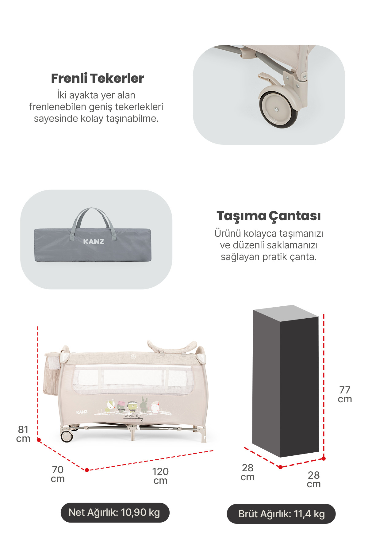 Kanz Pretty Park Yatak ve Oyun Parkı Gri fotoğrafı 4 (önizleme)