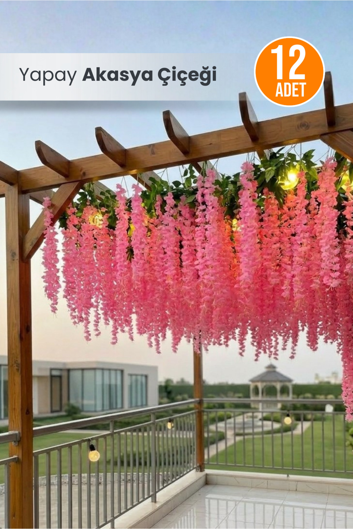 12 Pieces Artificial Acacia Flower Pendant Ornament Promise Engagement Concept Bundle (3 Branches) - Pink