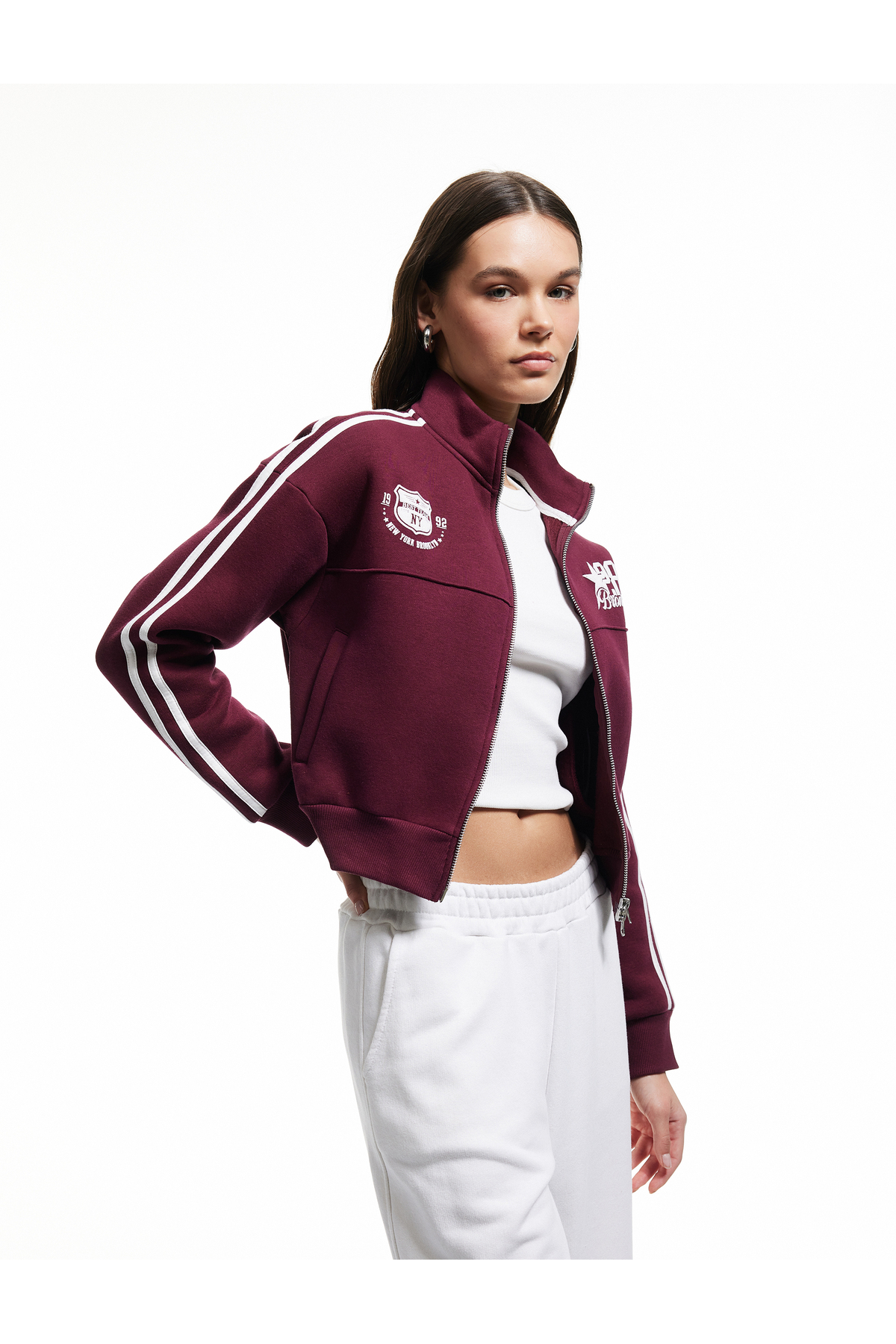 Koton  Şardonlu Fermuarlı Cepli Biyeli Kolej Baskılı Sweatshirt