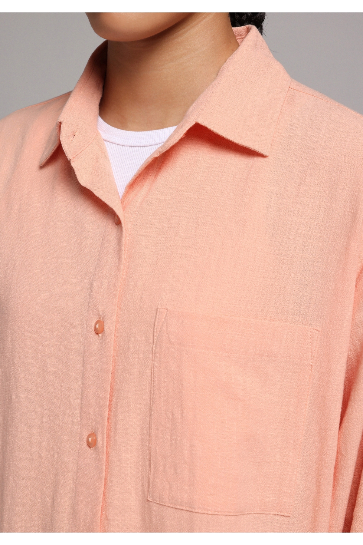 Colin’s  Boyfriend Fit Shirt Neck Düz Kadın Taş Uzun Kol Gömlek - Görsel 4