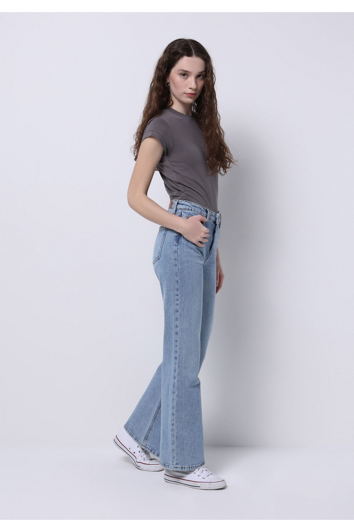 Colin’s  Regular Fit Yüksek Bel Geniş Paça Kadın İndigo Jean Pantolon - Görsel 4
