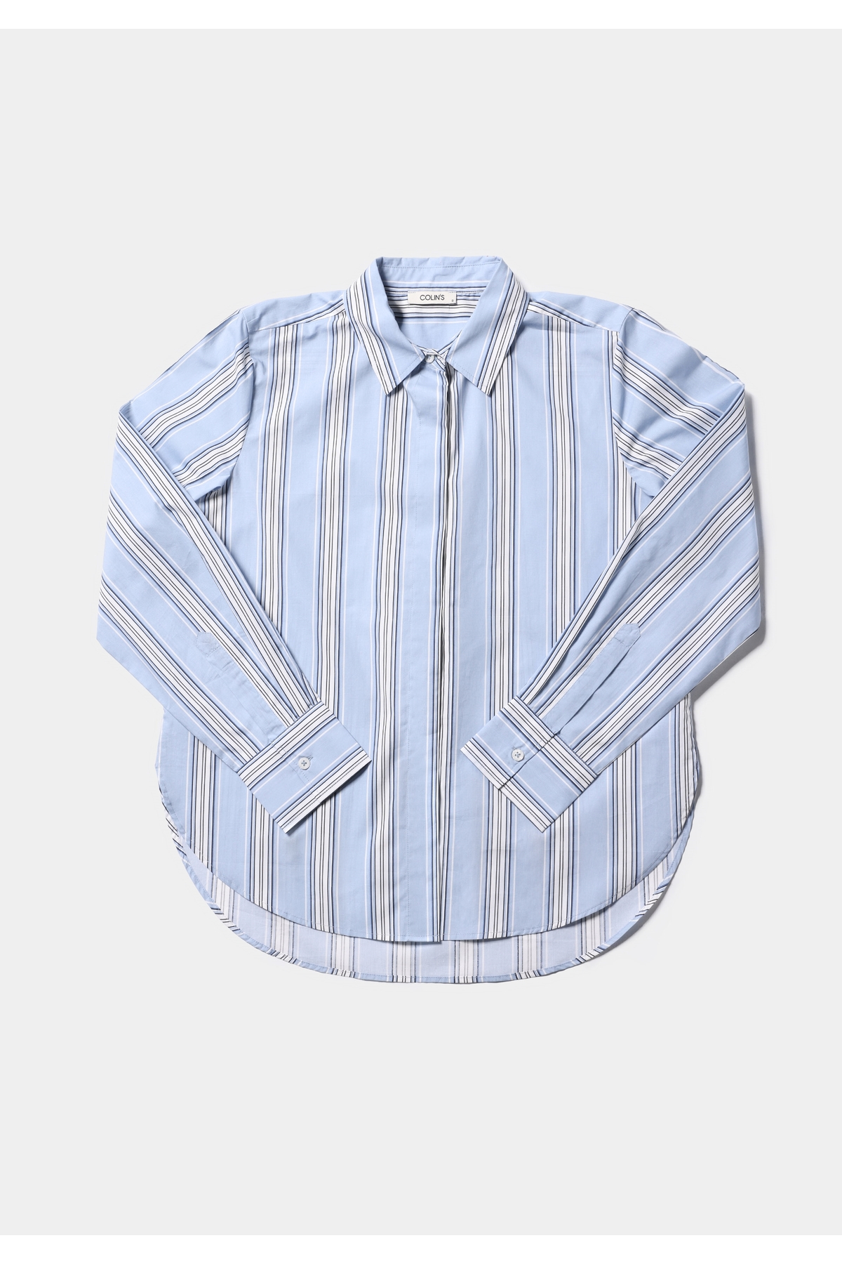 Colin’s  Regular Fit Shirt Neck Çizgili Kadın Mavi Uzun Kol Gömlek - Görsel 5