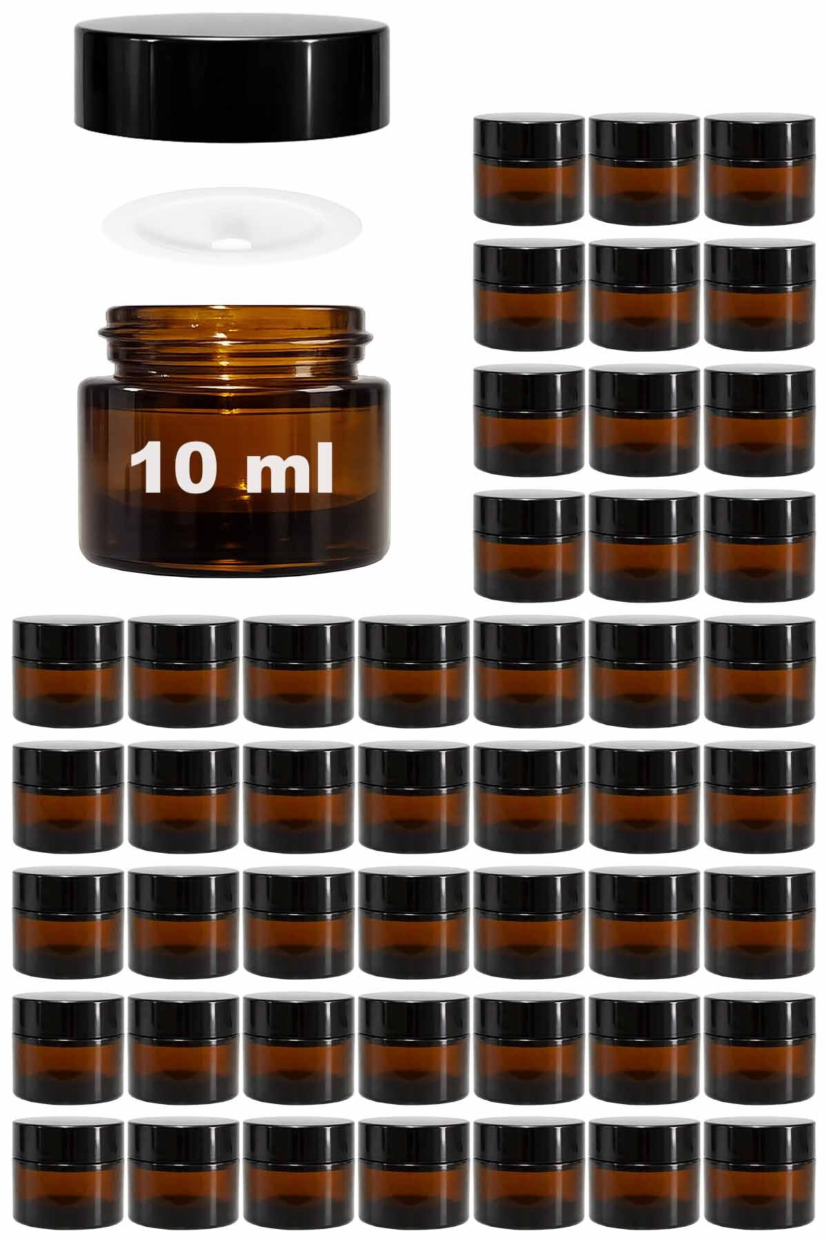 10ml Glass Jar Amber 10cc Mini Cream Jar Brown Lip Balm with Black Lid 48pcs