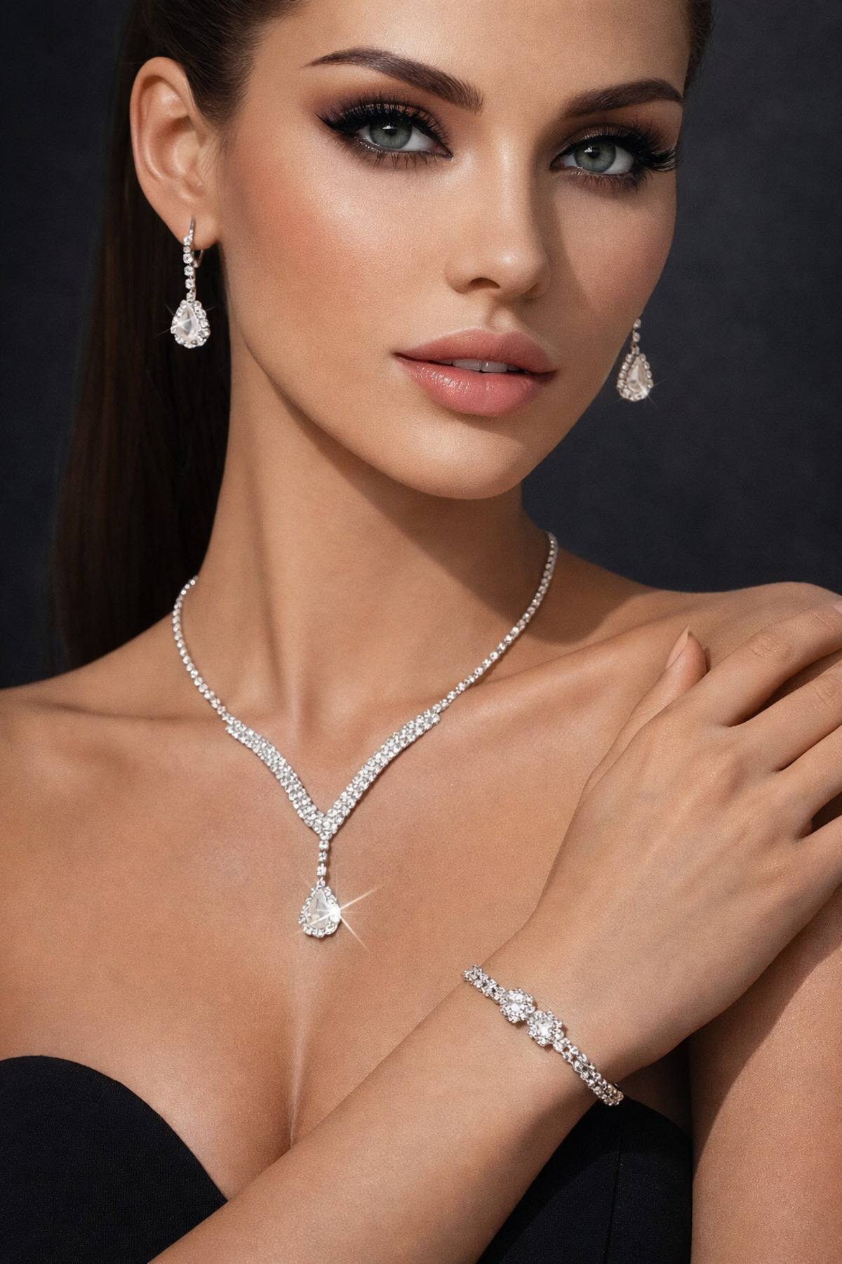 Hürrem Sultan Jewelry Set Gift Jewelry Set with White Drop Stone