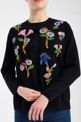 trikobis ÇİÇEK İŞLEME DETAYLI ÖZEL TASARIM TRİKO HIRKA