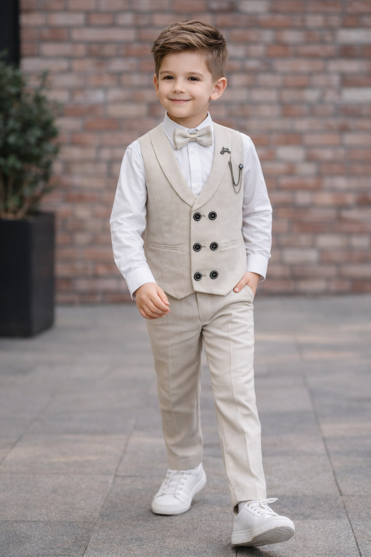 HAYTA Çocuk Yelek Takım Gömlekli Set 0-1yaş - 14yaş Silver Krem fotoğrafı 4 (önizleme)