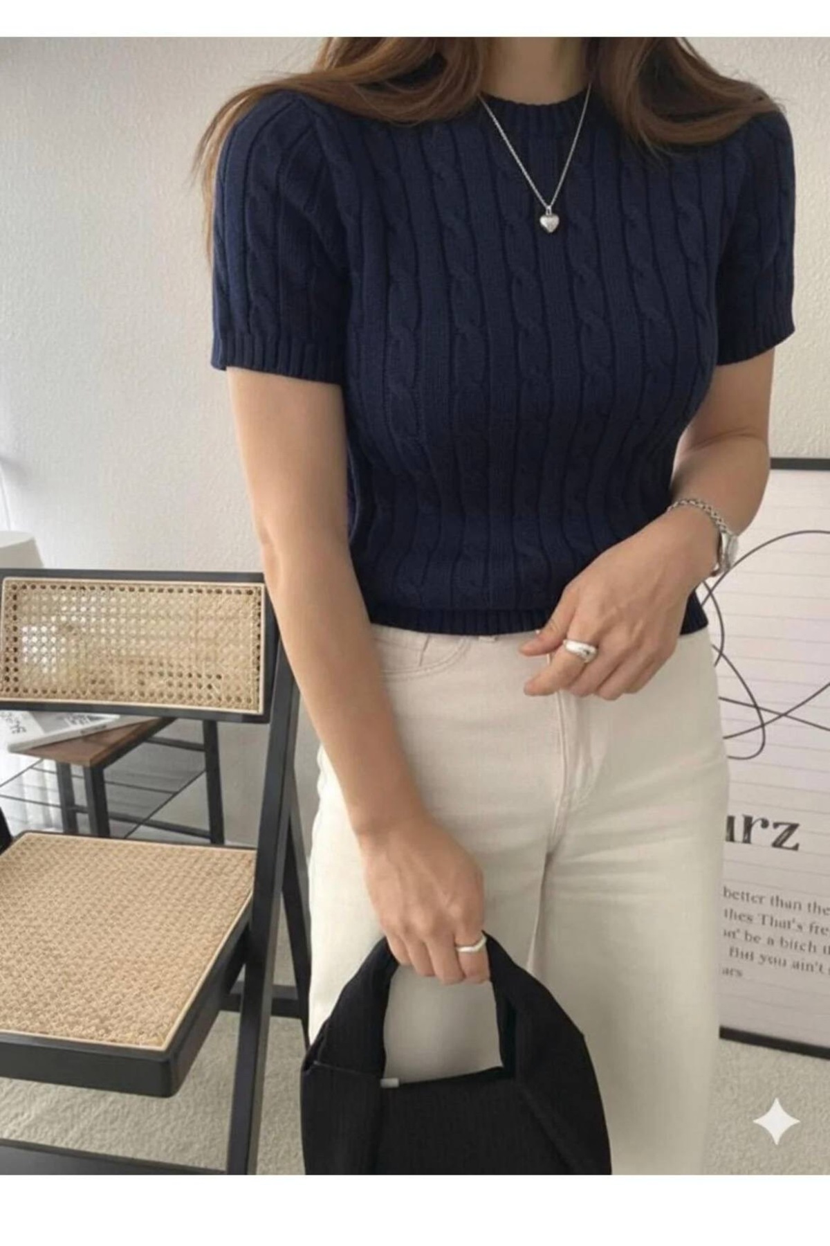 meday Clothing  Kadın Kısa Kollu Triko Bluz - Görsel 2