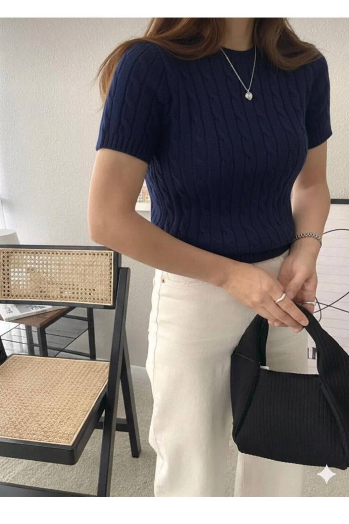 meday Clothing  Kadın Kısa Kollu Triko Bluz - Görsel 3