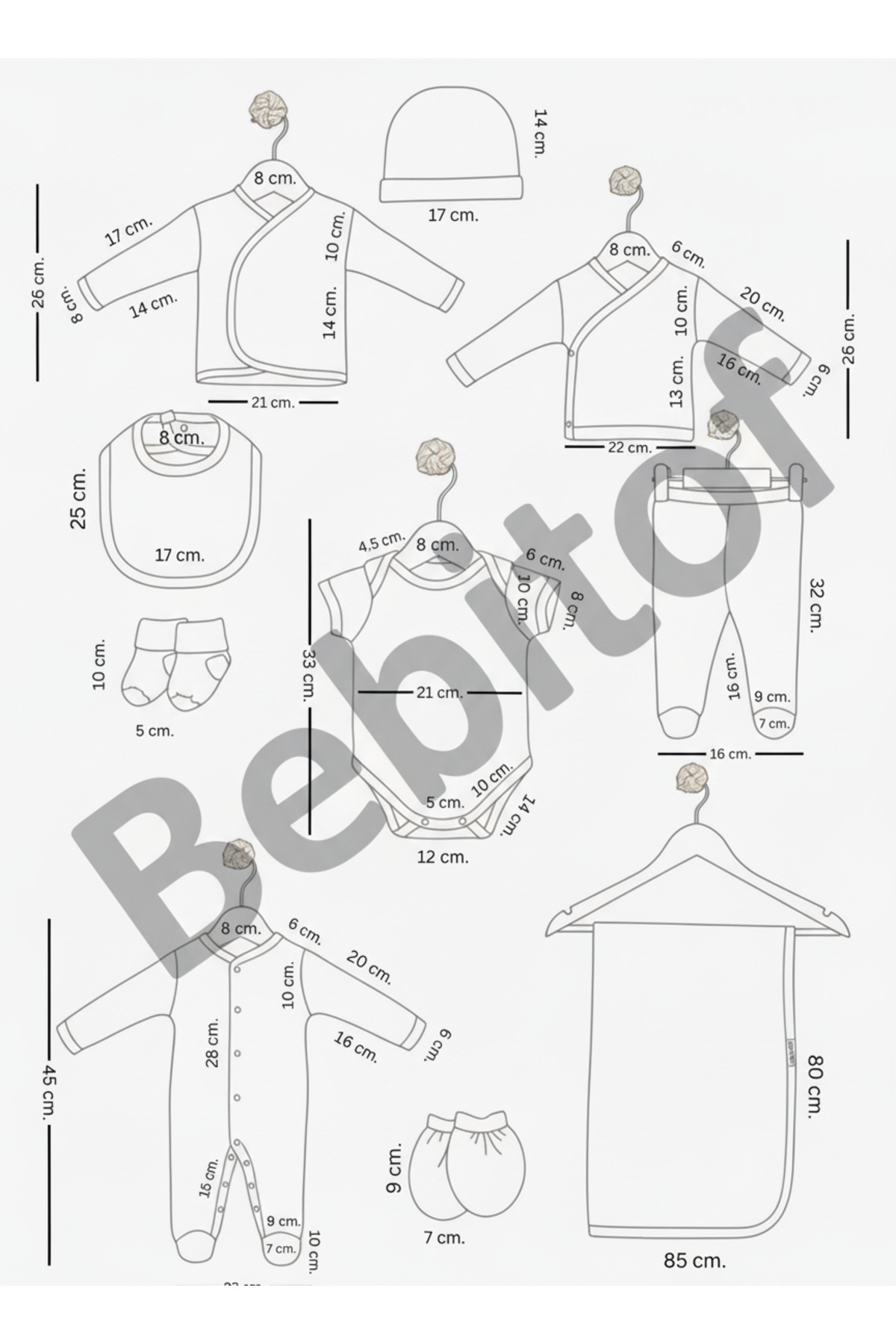 Bebitof Sevimli Balonlu Fil Desenli 10 Parça Kutulu Yenidoğan Hastane Çıkışı %100 Pamuk Zıbın Seti fotoğrafı 6 (önizleme)