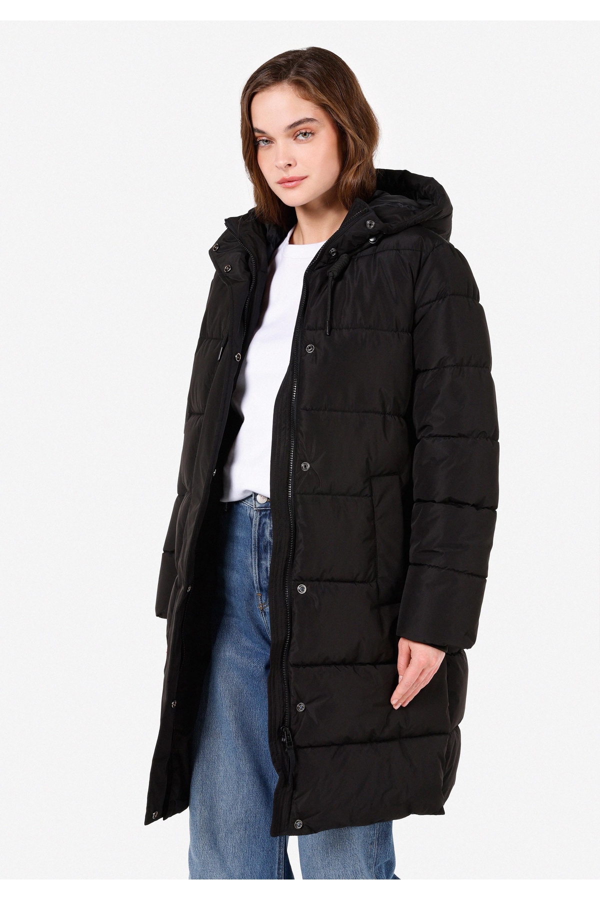 Colin’s  Regular Fit Kapüşonlu Çıtçıtlı Astarlı Suya Dayanıklı Kadın Siyah Kaban - Görsel 3