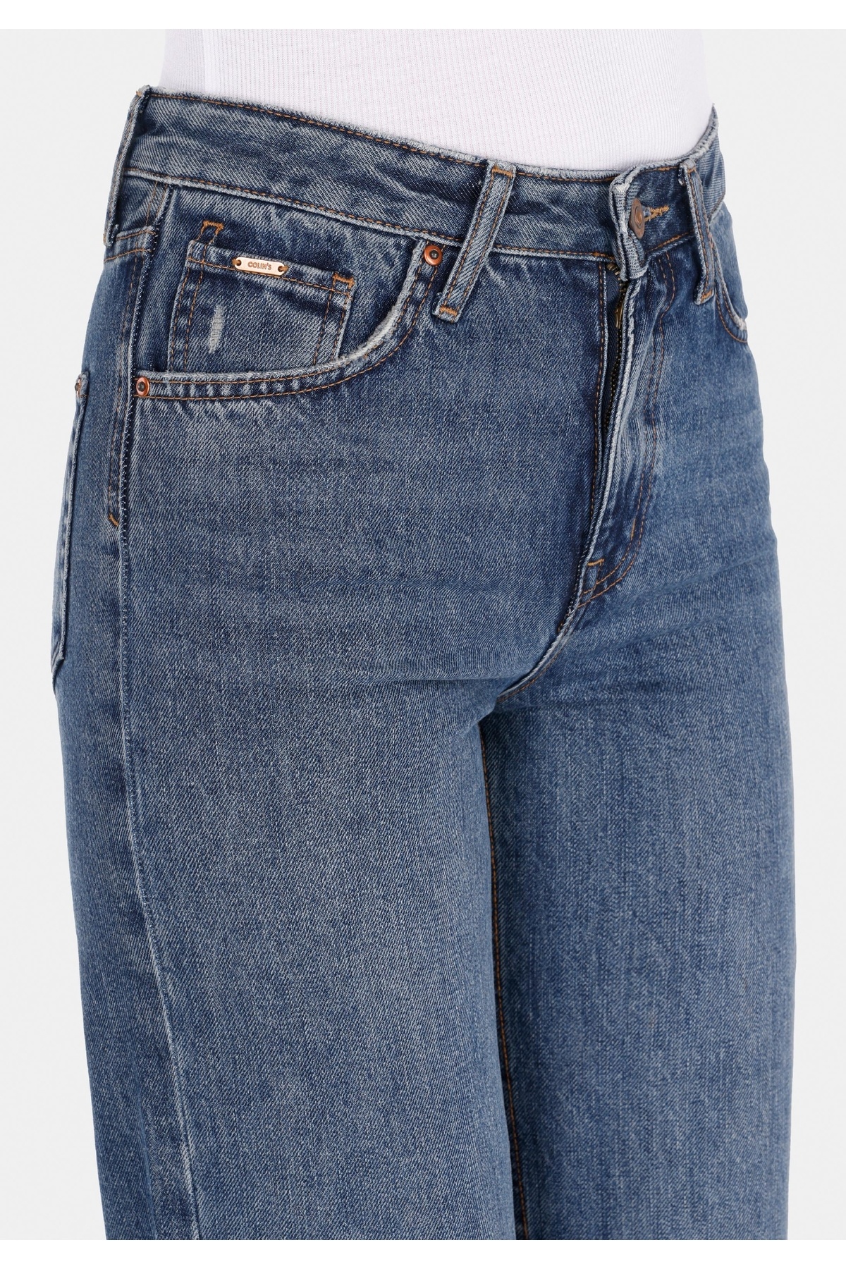 Colin’s  Regular Fit Yüksel Bel Geniş Paça Kadın İndigo Jean Pantolon - Görsel 5