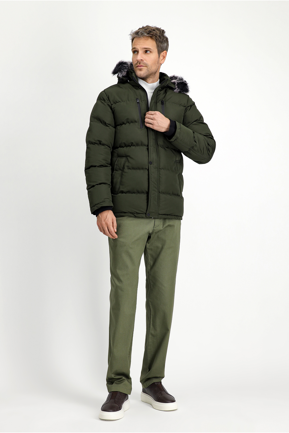 Kiğılı  Kürklü Kapüşonlu Spor Şişme Kaban - Görsel 2