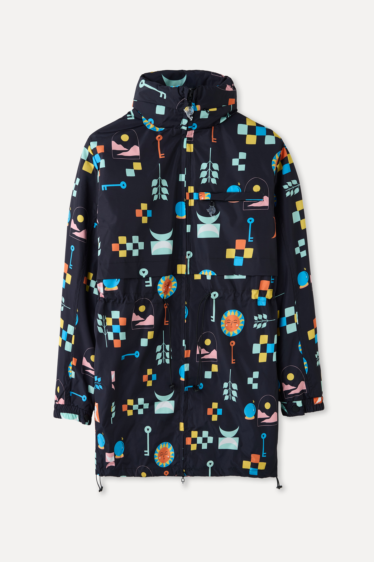 Mudo  DESENLİ ÇİFT FERMUARLI KAPÜŞONLU UZUN YAĞMURLUK - Görsel 7