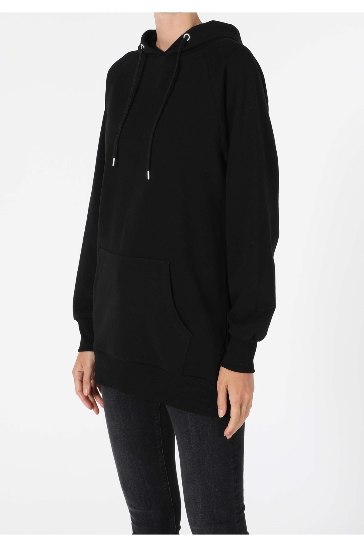 Colin’s  Regular Fit Kapüşonlu Düz Kadın Siyah Sweatshirt - Görsel 4