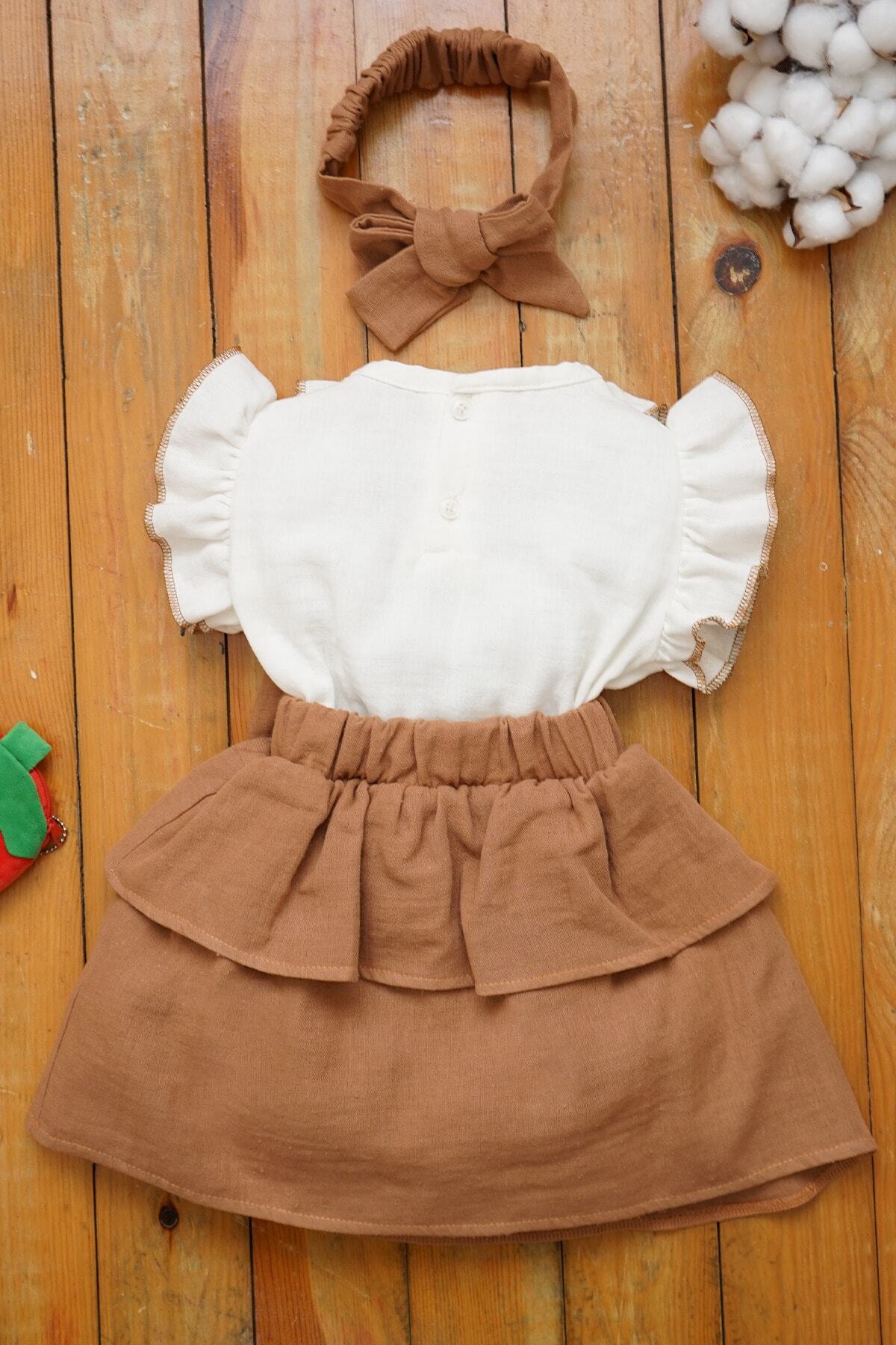 ipek atlas Kız Bebek Ve Çocuk Müslin Bandanalı Kısa Kollu Elbise fotoğrafı 5 (önizleme)