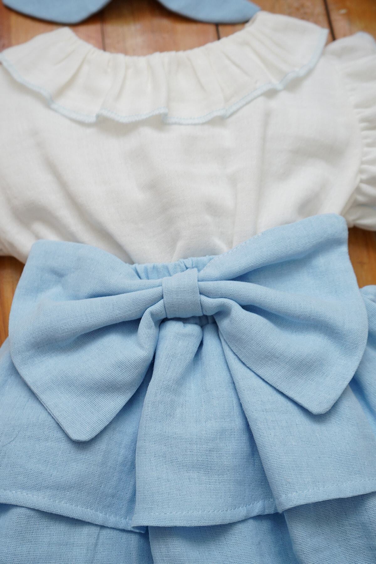 ipek atlas Kız Bebek Müslin Bandanalı Fırfırlı Çocuk Elbisesi fotoğrafı 4 (önizleme)