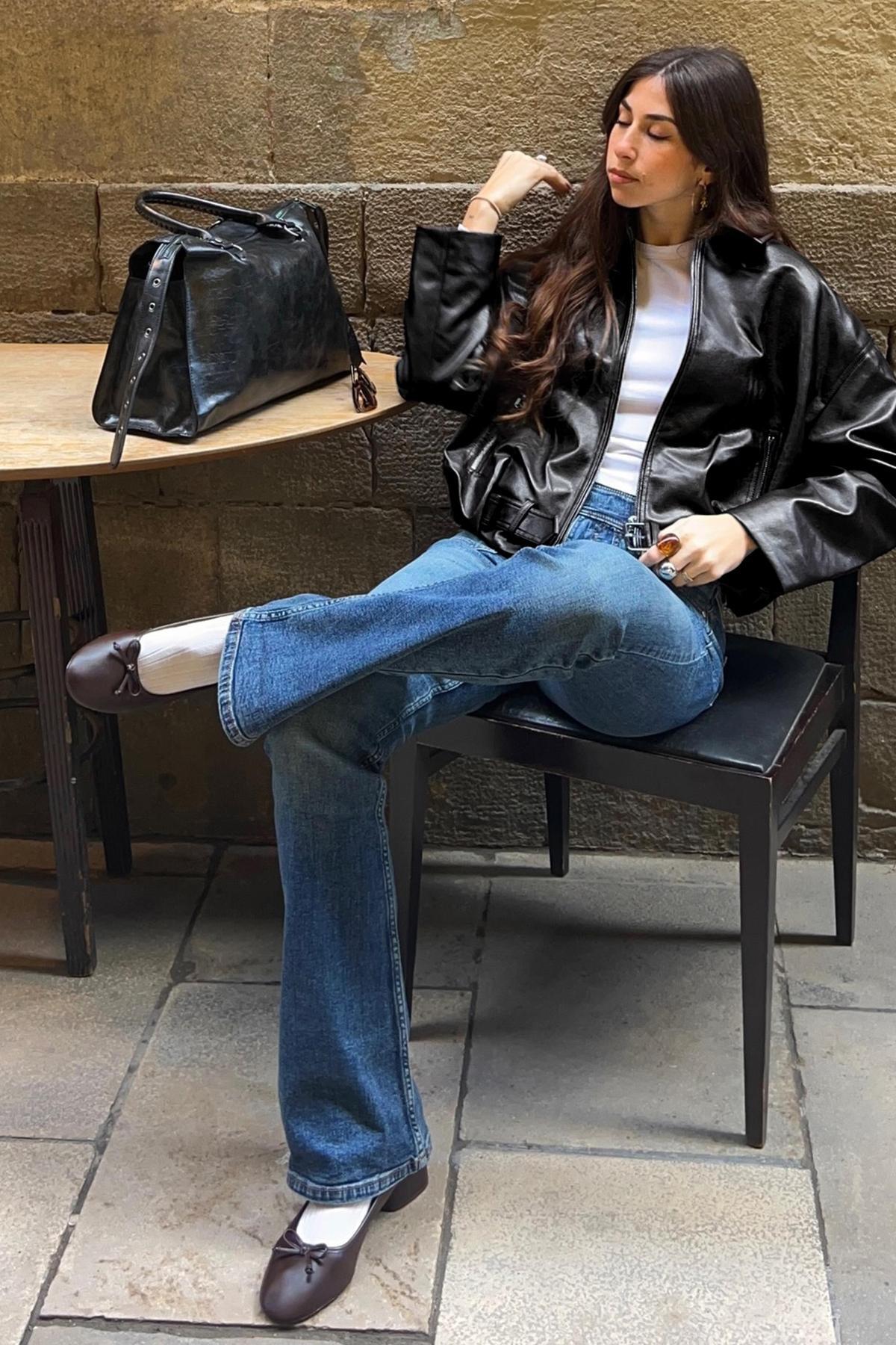 Bershka  Kemerli suni deri bomber ceket - Görsel 2