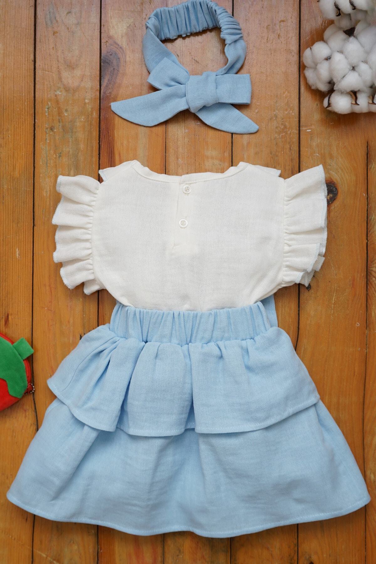 ipek atlas Kız Bebek Müslin Bandanalı Fırfırlı Çocuk Elbisesi fotoğrafı 5 (önizleme)