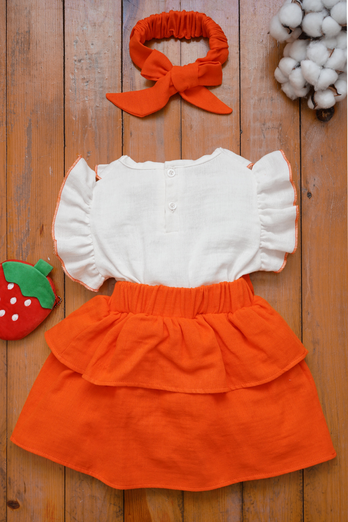 ipek atlas Kız Bebek Ve Çocuk Müslin Bandanalı Kısa Kollu Elbise fotoğrafı 5 (önizleme)