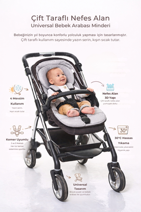ubeybi Çift Taraflı Bebek Arabası Minderi - 3D Nefes Alan Pamuklu Oto Koltuğu...