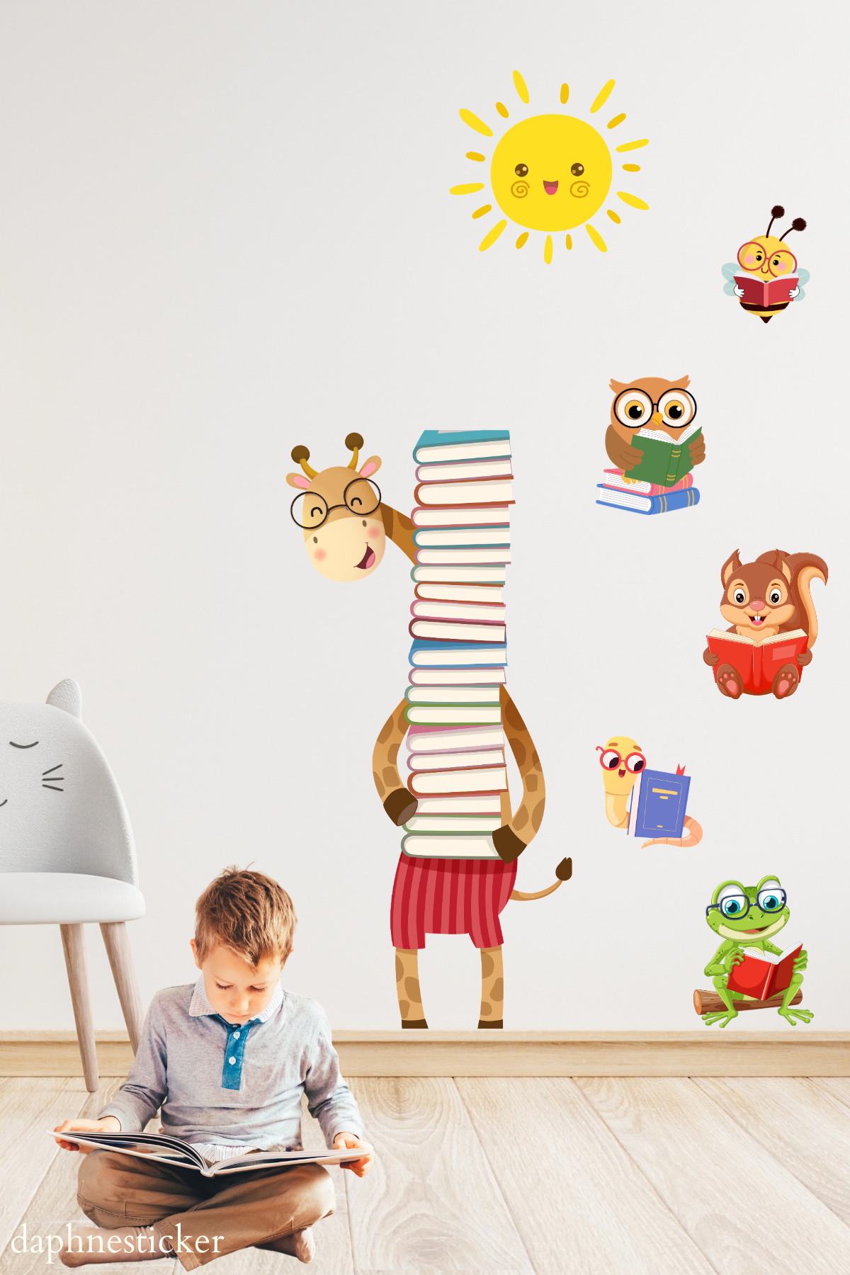 Tasarım Kitap Okuyan Hayvanlar Duvar Sticker Seti, Cam Sticker fotoğrafı 2 (önizleme)