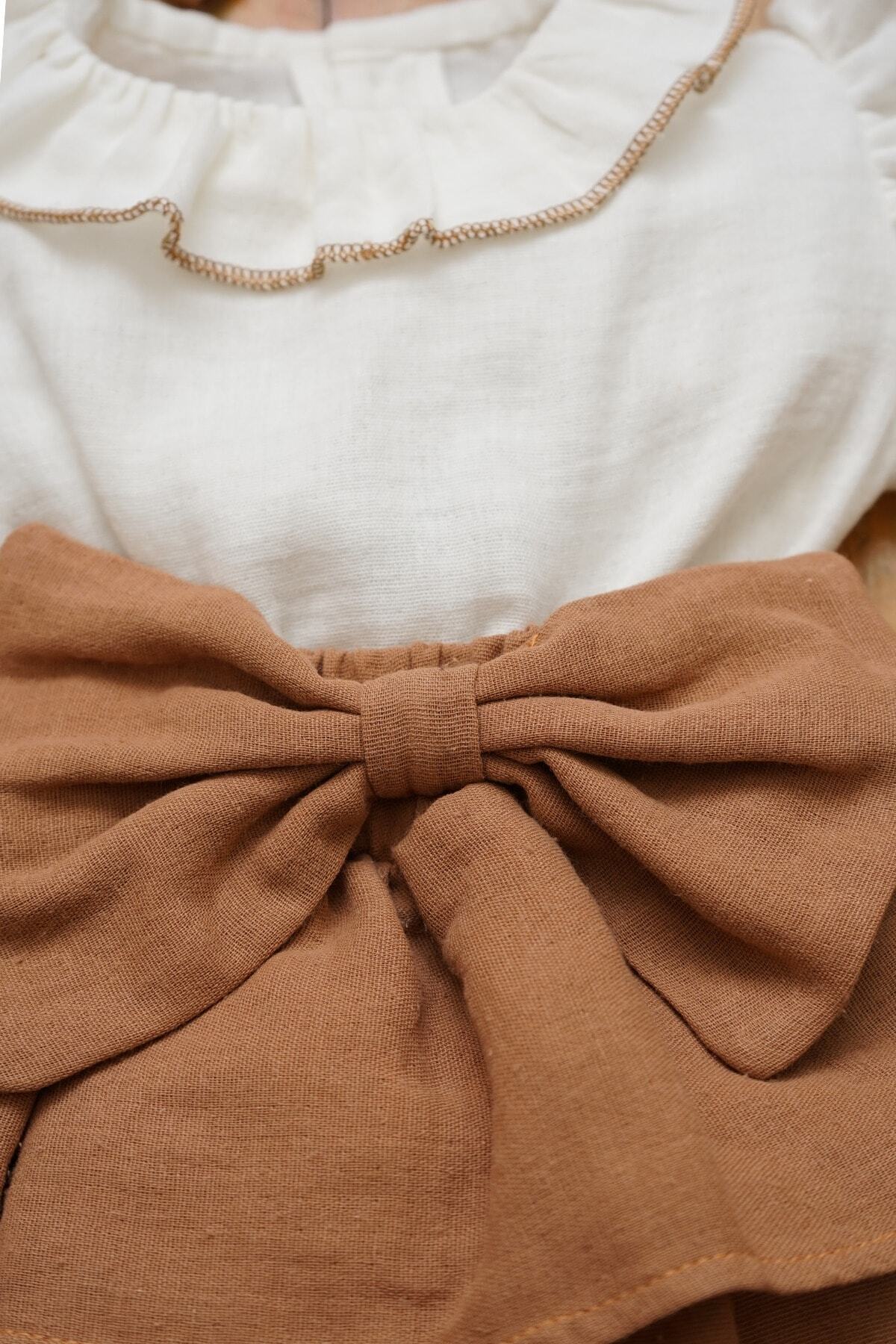 ipek atlas Kız Bebek Ve Çocuk Müslin Bandanalı Kısa Kollu Elbise fotoğrafı 4 (önizleme)