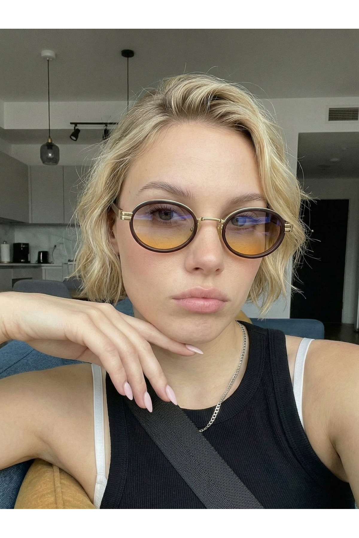 Max KBrown frame Small Metal oval Trend Sunglasses with Gradient glass