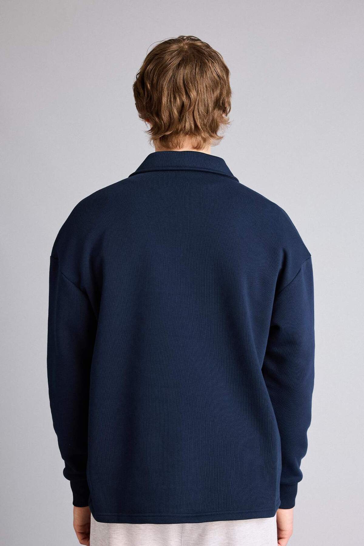 DeFacto Boxy Fit Polo Yaka Sweatshirt H5225AX26SP görsel 4