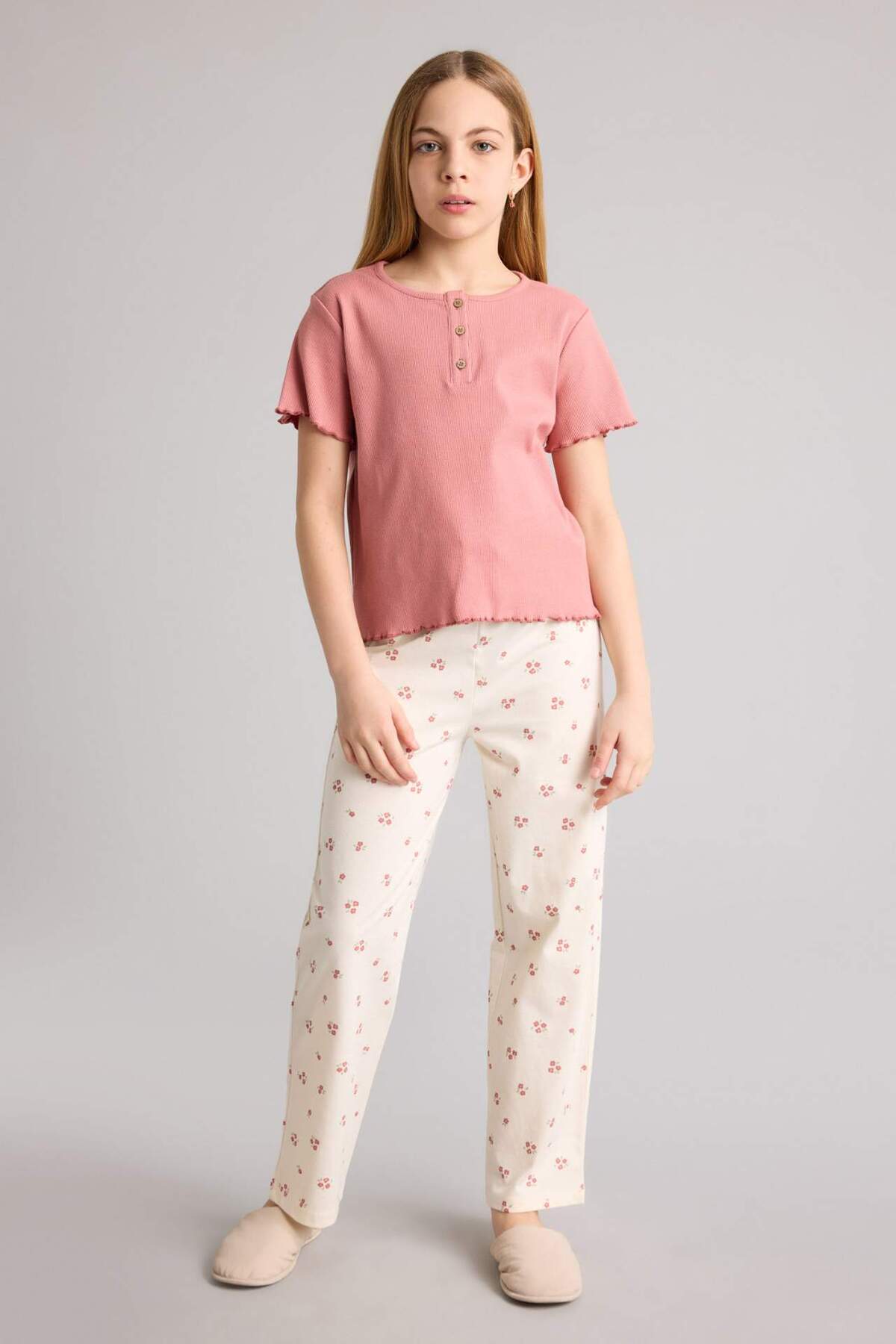 Defacto 100% Cotton Ribbed Camisole 2-Piece Pajama Set for Girls H2656A826Sp