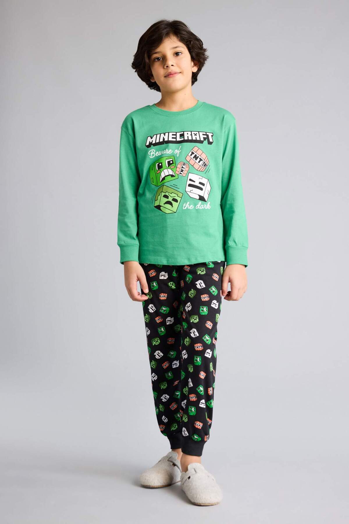 %100 Pamuk Regular Fıt Elastik Bel Desenli 2'li Bej Pijama Takımı Erkek Çocuk G9975A826SP