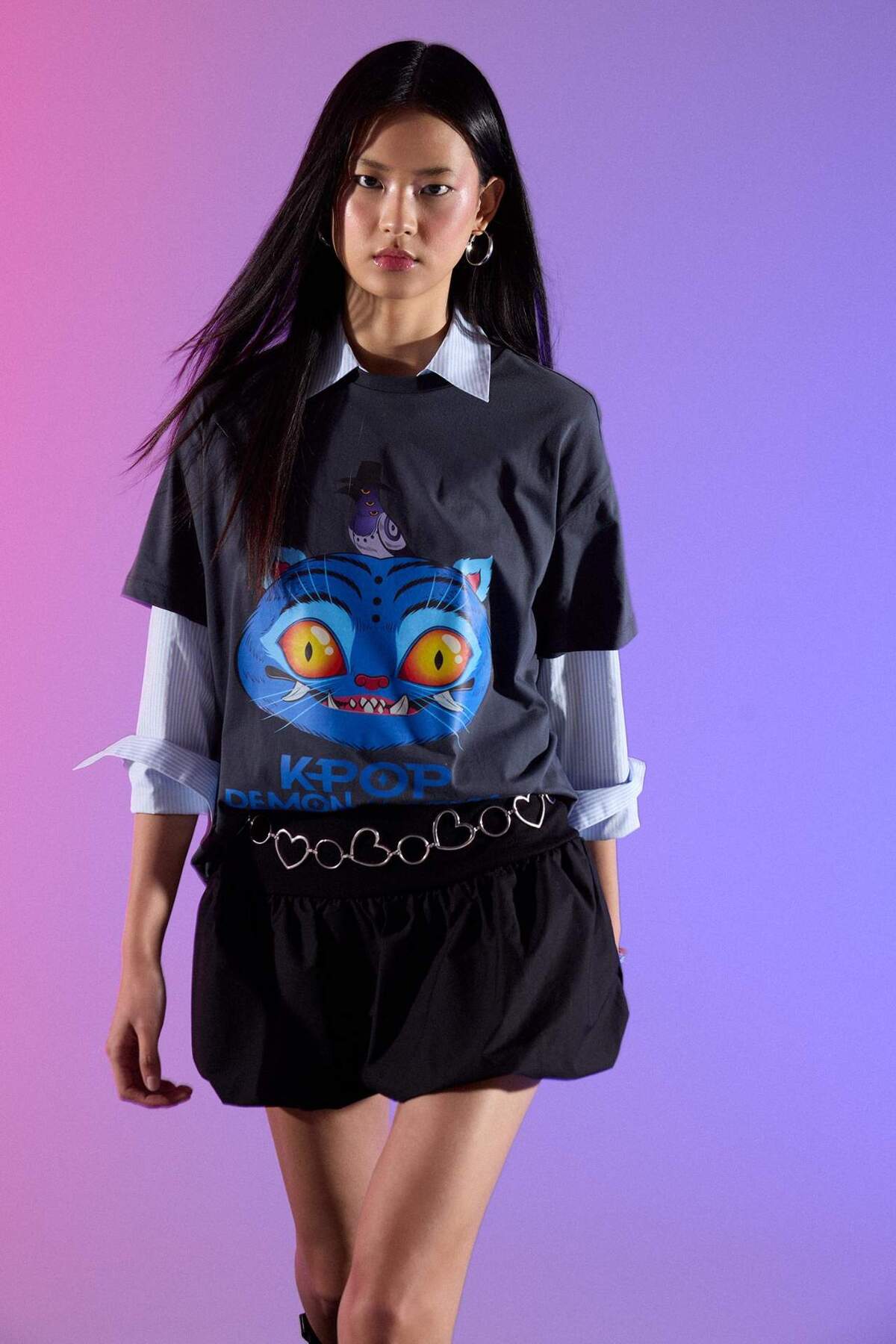 %100 Pamuk Kpop - Demon Hunters Oversıze Tişört H0254AX26SM