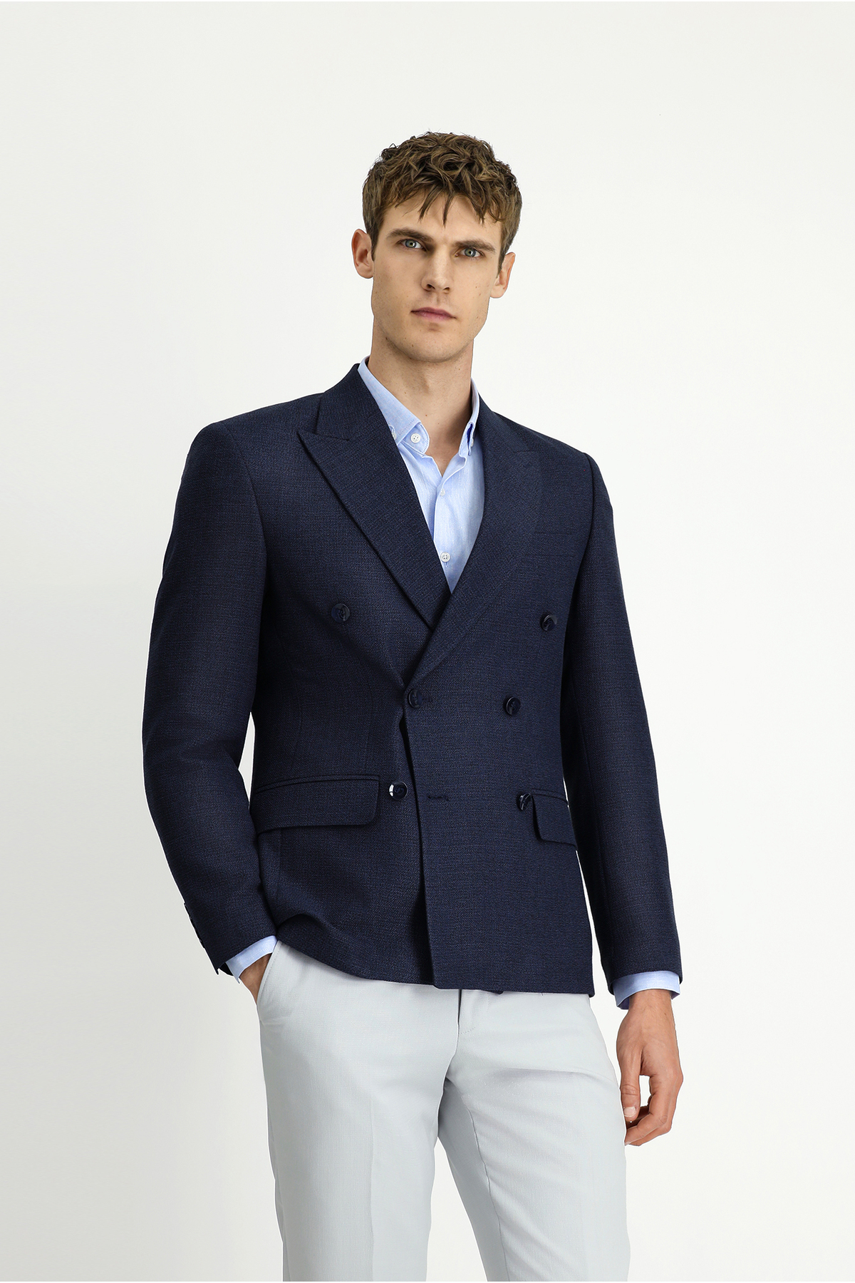 Kiğılı  7 Drop Slim Fit Dar Kesim Desenli Kruvaze Ceket