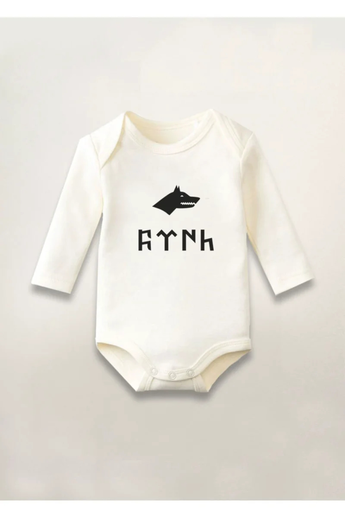 MODA Türk Bozkurt Kurt Baskılı Pamuklu Uzun Kollu Çıtçıtlı Bebek Body Zıbın Atlet Tulum fotoğrafı 2 (önizleme)