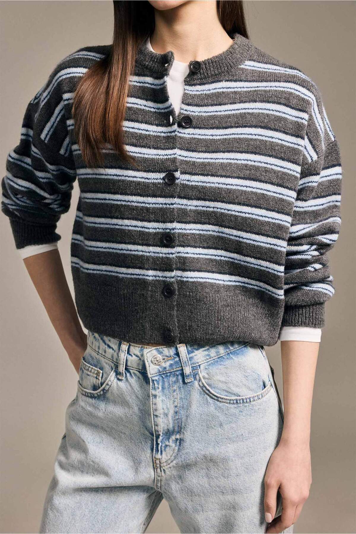 Defacto  Çizgili Düğmeli Hırka H3070AX26SP - Görsel 4