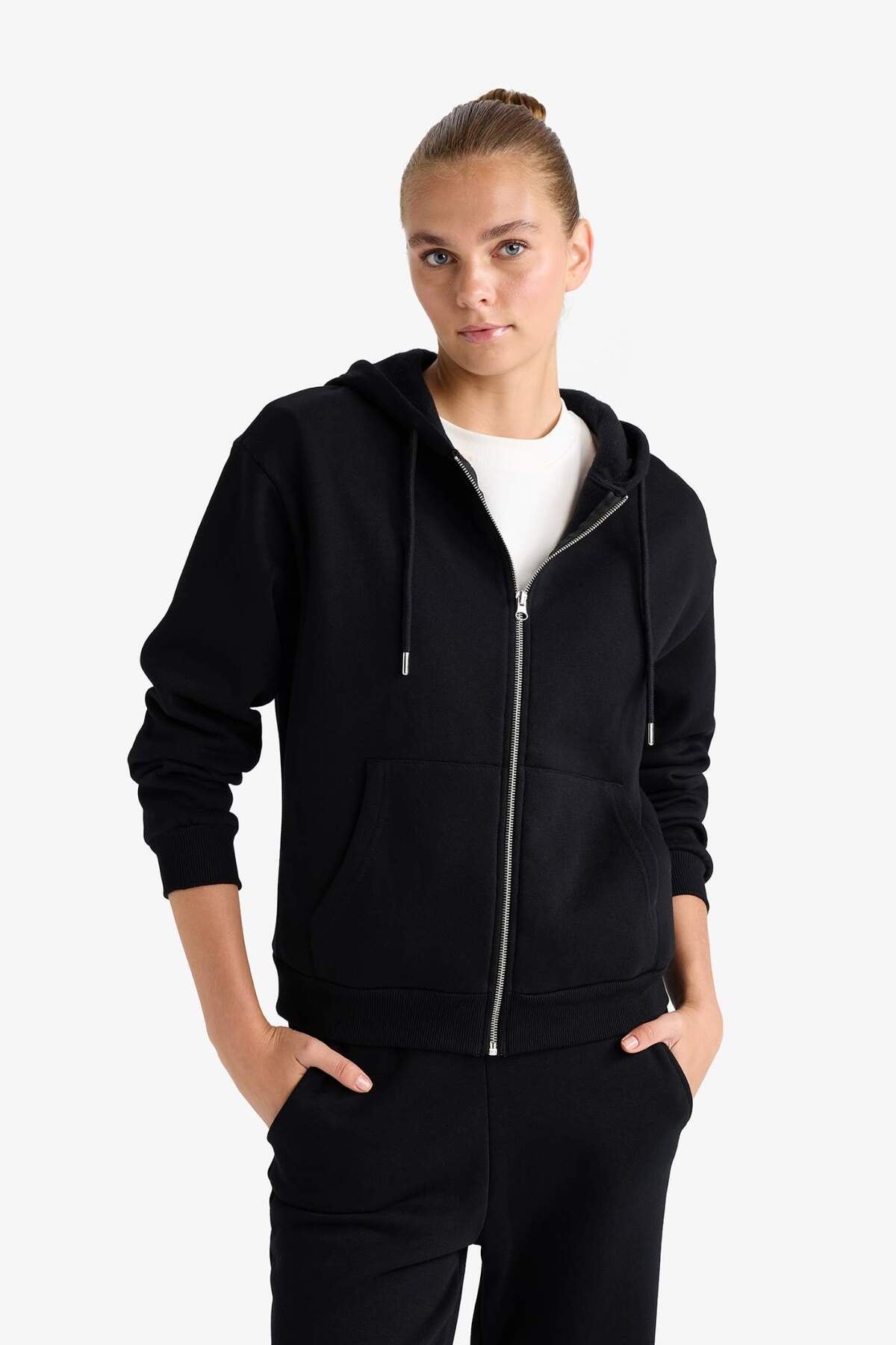 Defacto  Relax Fit Kapüşonlu Basıc Kalın Fermuarlı Sweatshirt C1809AX25AU - Görsel 3