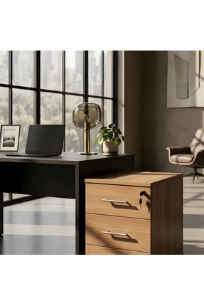 Sempre Keson Tekerlekli Ahşap , Merkez Kilitli, Üç Çekmeceli