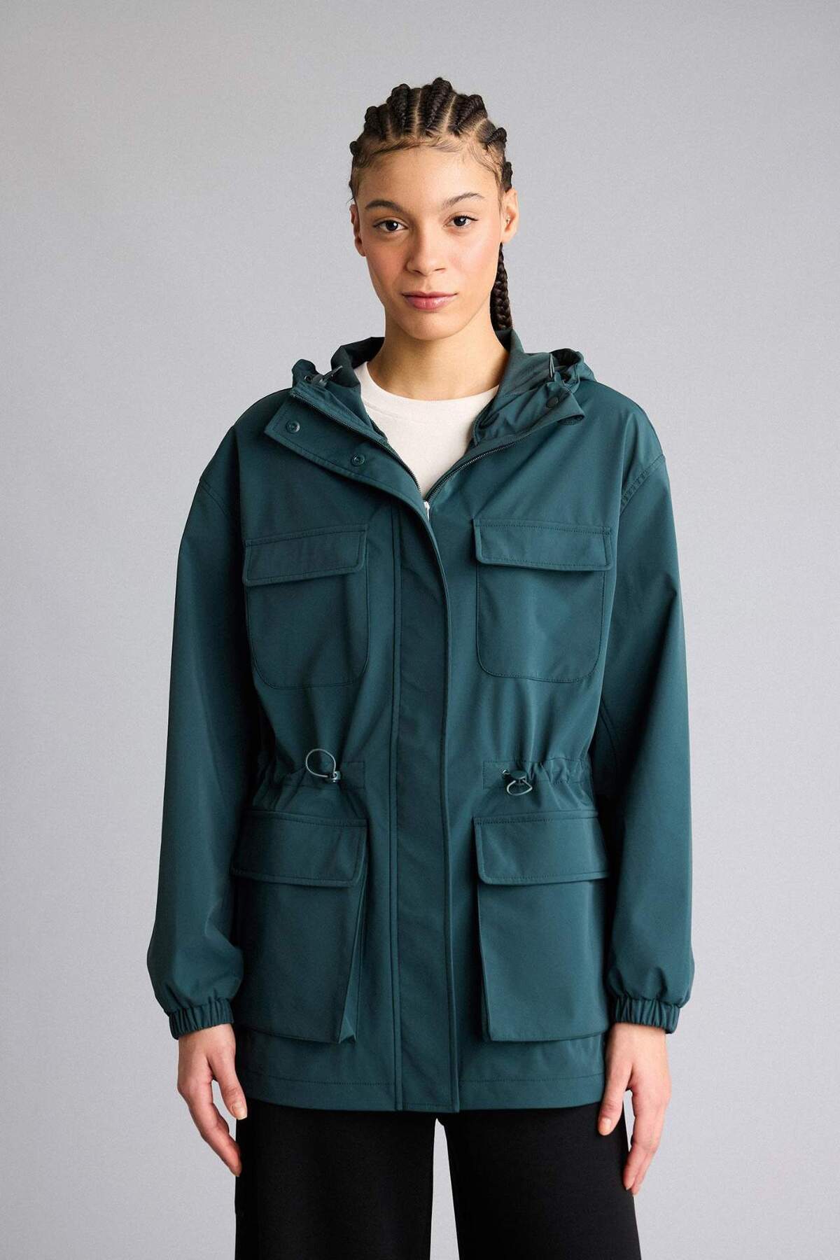 Defacto  Rüzgar Geçirmez Su İtici Kapüşonlu Fermuarlı Yağmurluk F7968AX26SP - Görsel 3