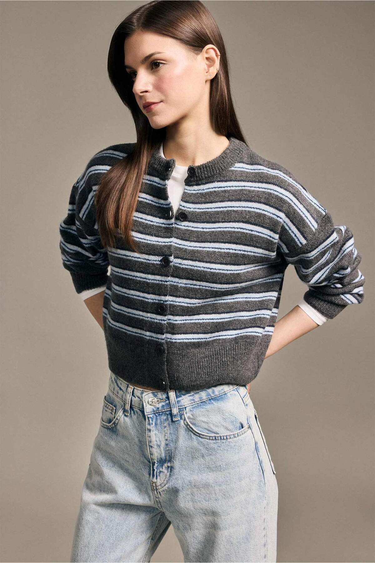 Defacto  Çizgili Düğmeli Hırka H3070AX26SP - Görsel 3