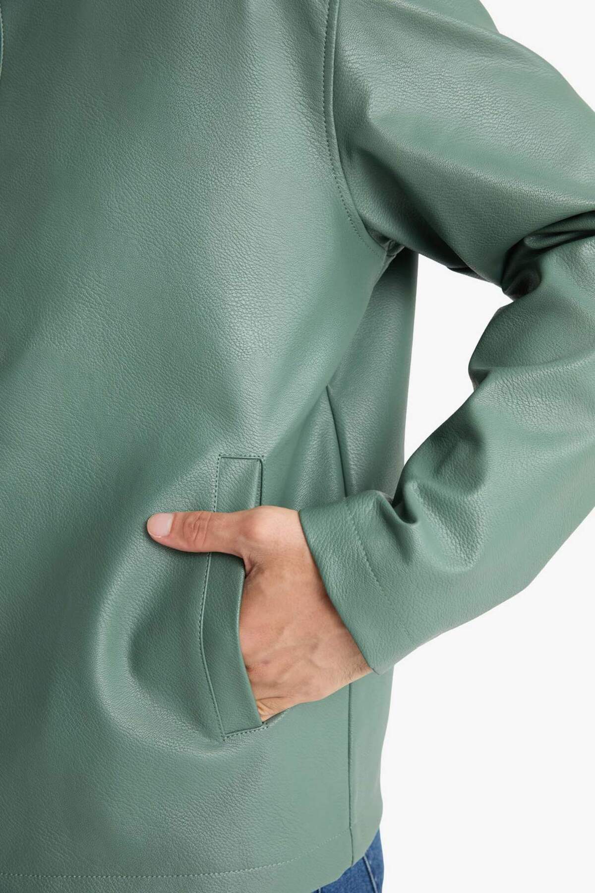 Defacto  Su İtici Slim Fıt Suni Deri Mont D8525AX26SP - Görsel 5