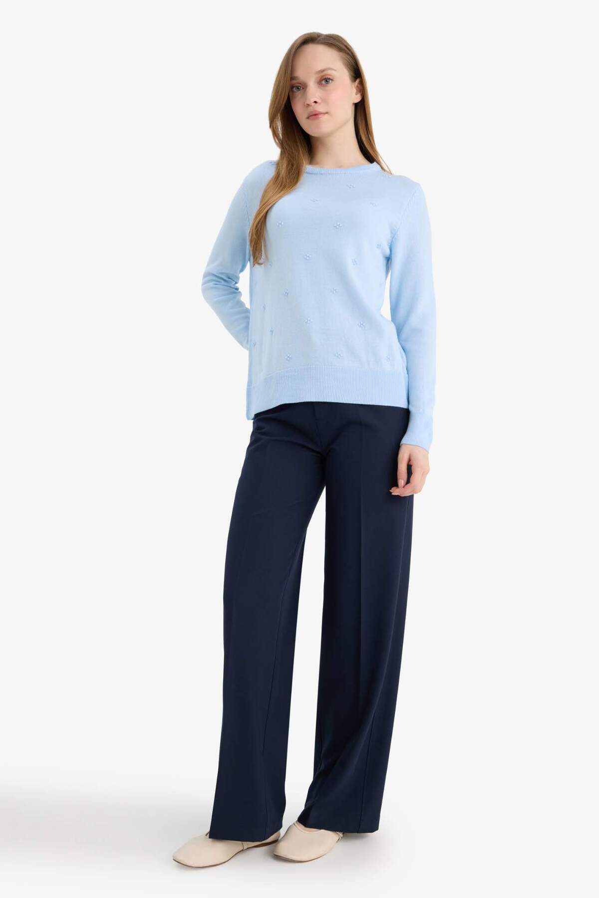 Defacto  Regular Fıt Bisiklet Yaka Triko Kazak F4084AX25WN - Görsel 2