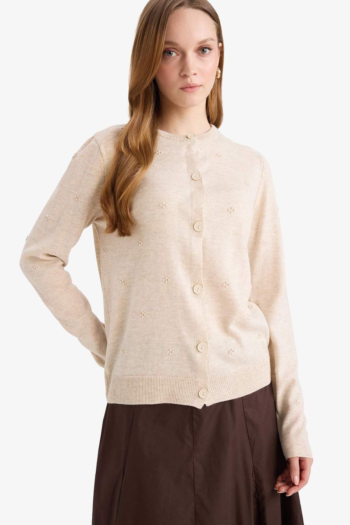 DeFacto Regular Fit Bisiklet Yaka Triko Hırka G7634AX26SP görsel 3