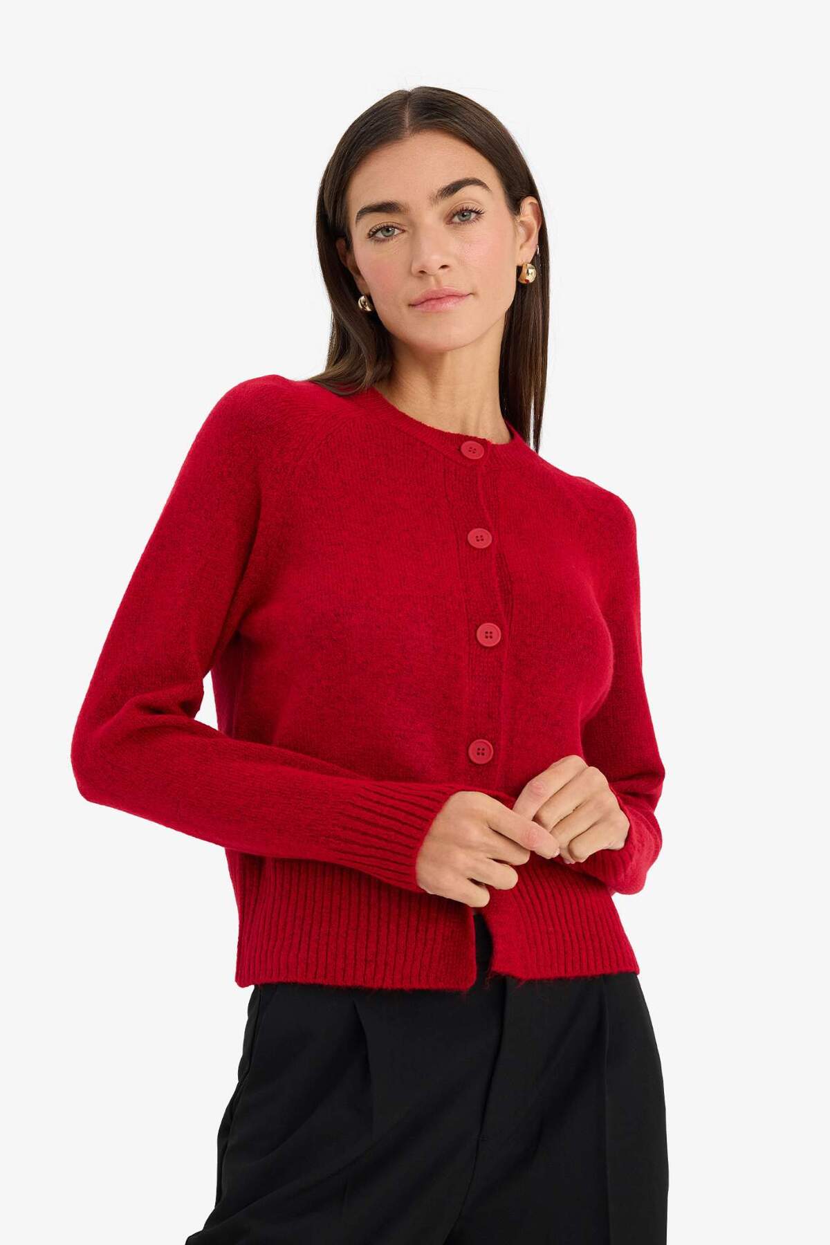 Defacto  Regular Fıt Bisiklet Yaka Keçe Hırka G8056AX26SP - Görsel 3