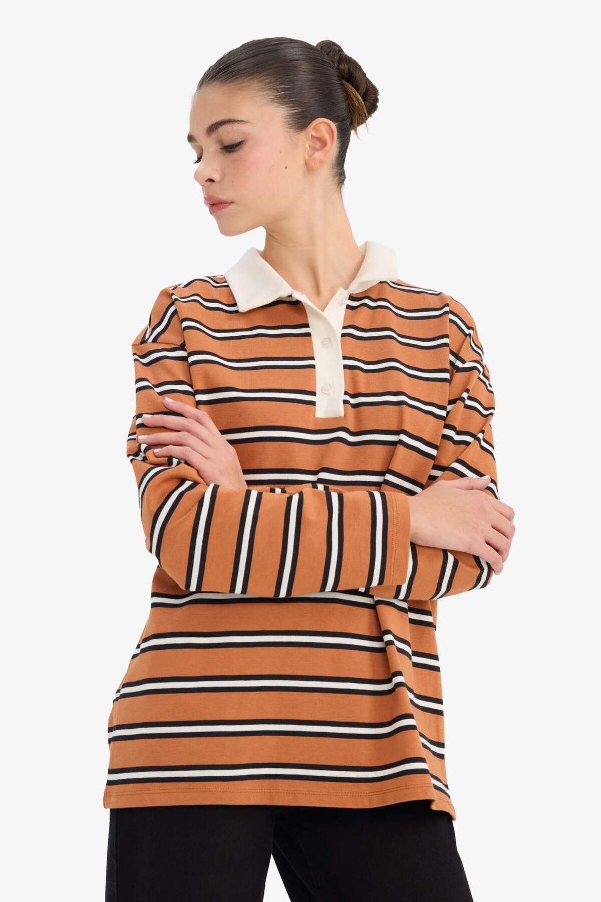 Defacto  %100 Pamuk Loose Fıt Polo Yaka Sweatshirt G6490AX25WN - Görsel 3