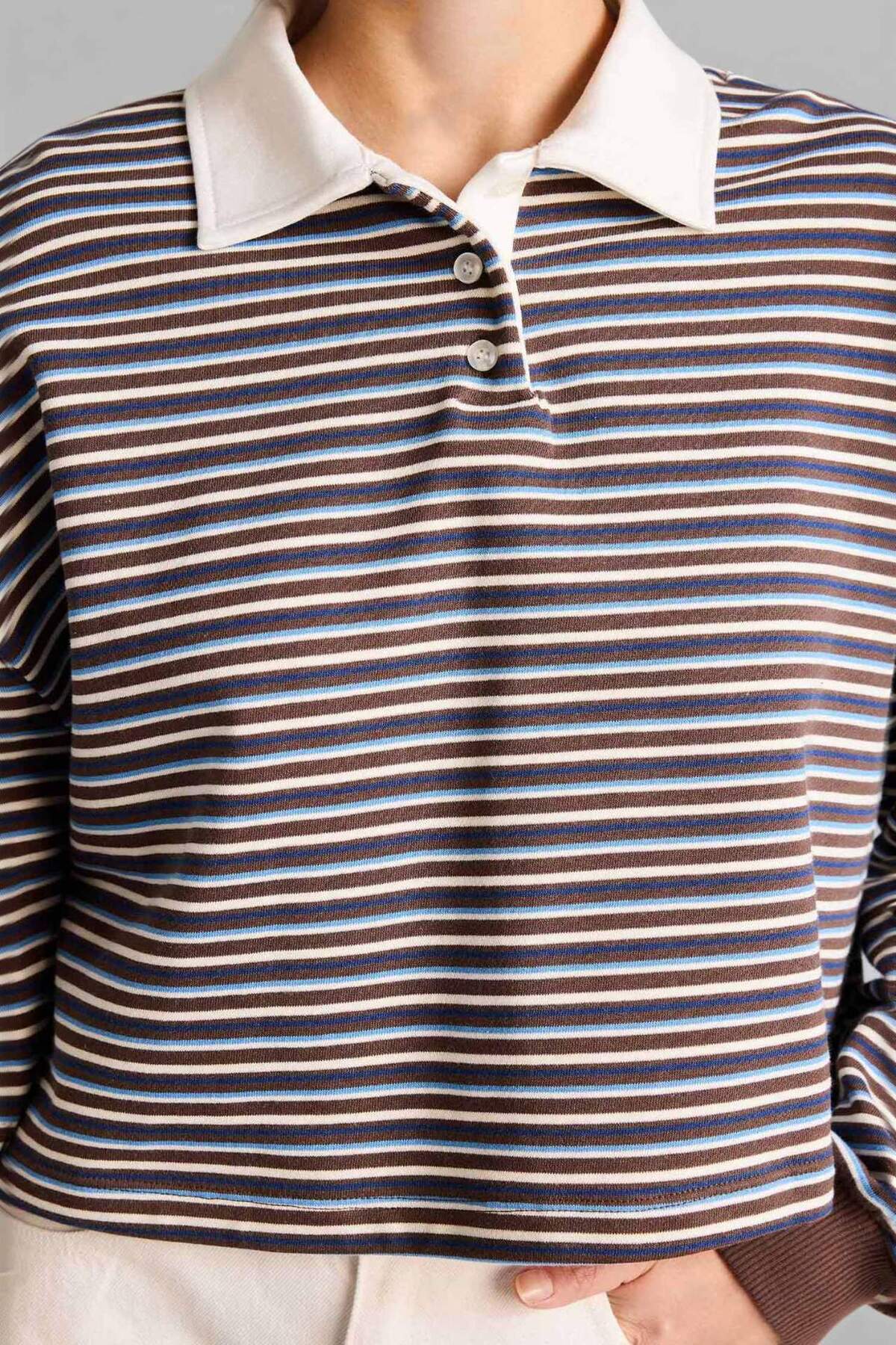 Defacto  %100 Pamuk Loose Fıt Çizgili Sweatshirt G9460AX26SP - Görsel 4