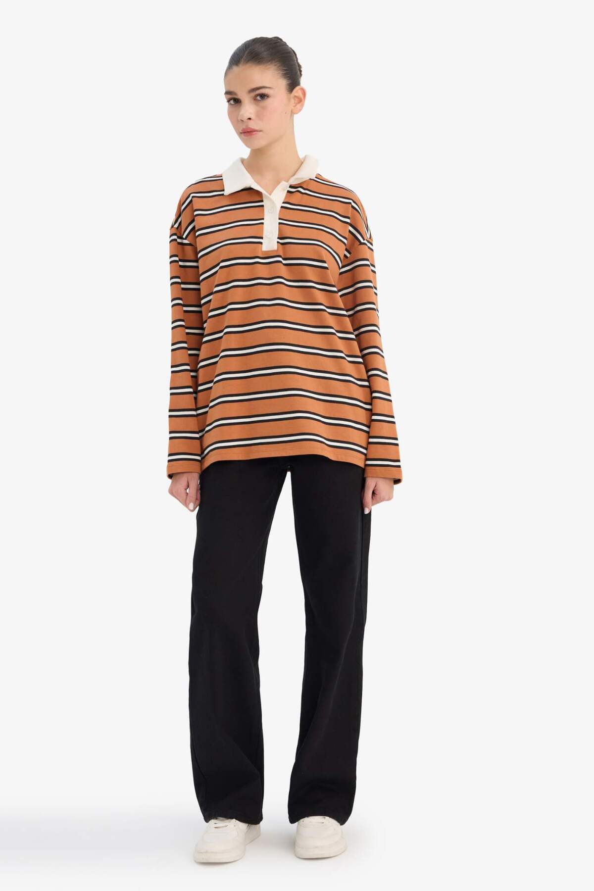 Defacto  %100 Pamuk Loose Fıt Polo Yaka Sweatshirt G6490AX25WN - Görsel 2
