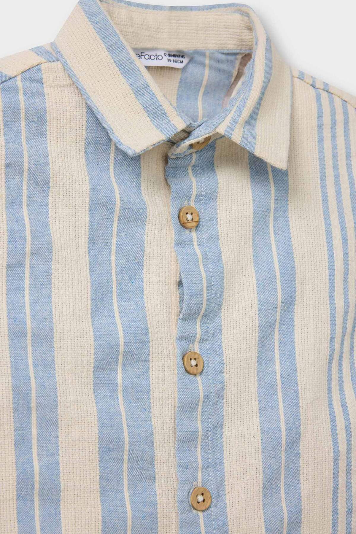 Defacto Çizgili Keten Karışımlı Gömlek Erkek Bebek G6656A526SP fotoğrafı 2 (önizleme)