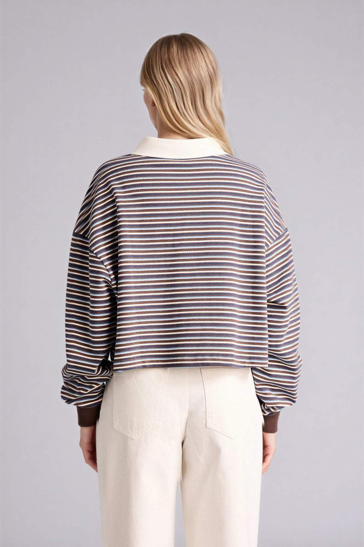 Defacto  %100 Pamuk Loose Fıt Çizgili Sweatshirt G9460AX26SP - Görsel 5